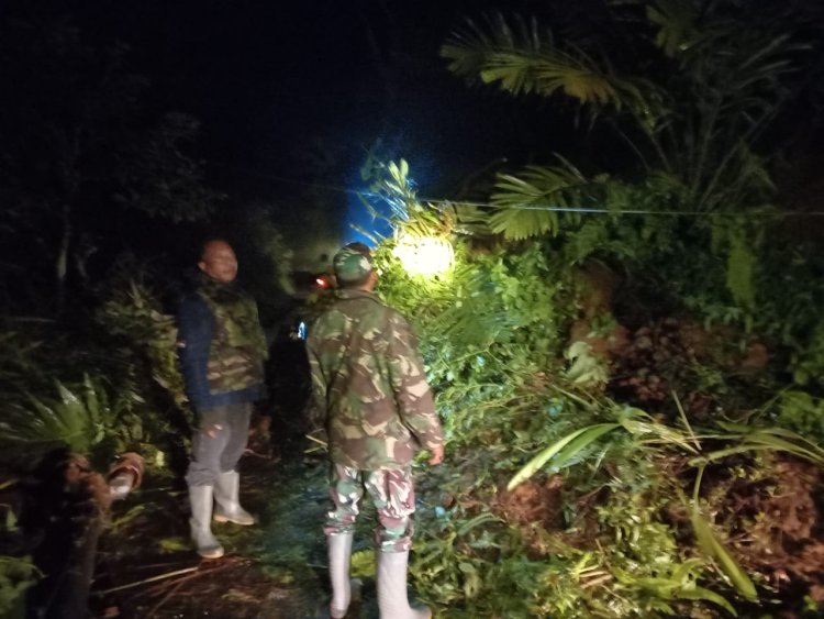 Danramil Bersama Babinsa Dan Relawan cek Lokasi Tebing Longsor