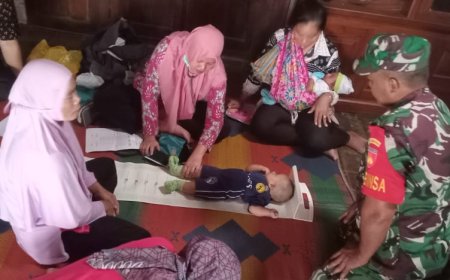 Babinsa Bantu Penimbangan Di Posyandu