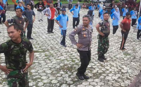 TNI dan Forkompincam Berkolaborasi dalam Pelaksanaan Senam SKJ 88 untuk Menjaga Kebugaran Tubuh
