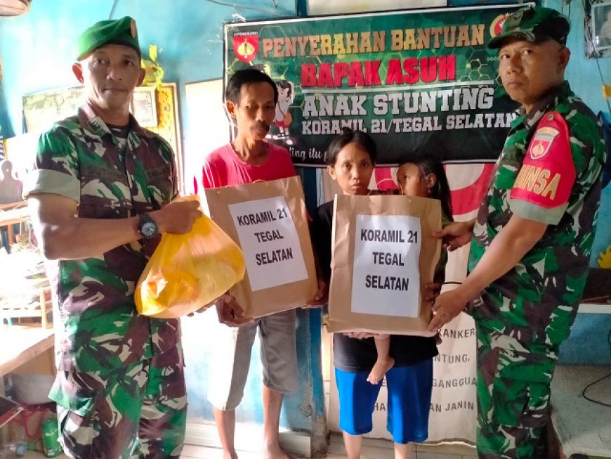 Jadi Bapak Asuh Stunting, Danramil 21 Tegal Selatan Berikan Bantuan Bahan Makanan Penambah Gizi