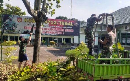 Cegah Korban Jiwa Saat Hujan Deras dan Angin Kencang, Anggota Kodim Tegal Pangkas Pohon