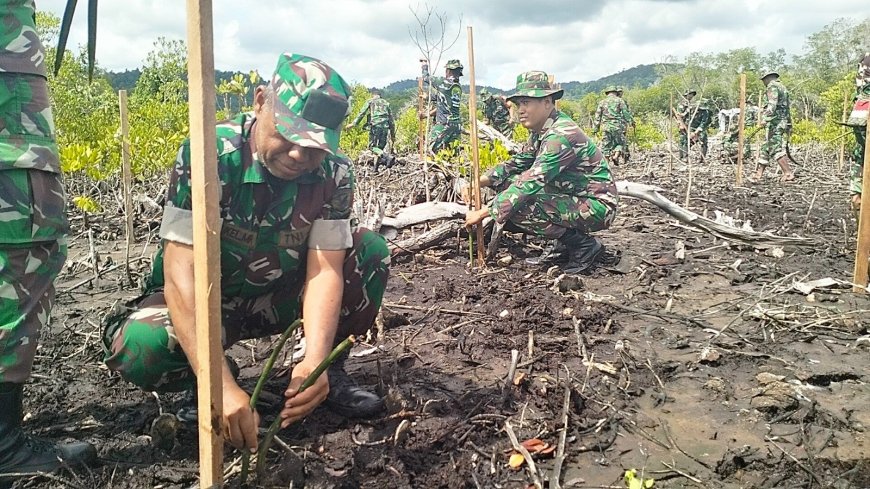 Minimalkan Risiko Bencana Kodim Jayapura Canangkan Penanaman 200 Bibit Mangrove