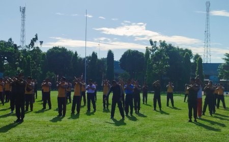 Danramil Pagerbarang Hadiri Apel Dan Olahraga Bersama Dalam Sinergitas TNI-Polri Di Wilayah Tegal 2023