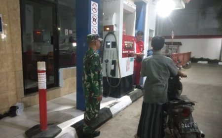 Cegah Gangguan Kamtibmas Pada Obyek Vital, Babinsa Kodim Tegal Patroli SPBU