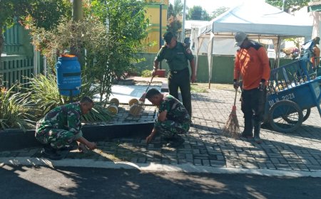 Ciptakan Lingkungan Bersih Anggota Koramil Tegal Barat Kodim 0712 Tegal Laksanakan Kerja Bakti