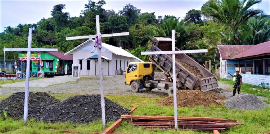 Realisasikan Permintaan Warga, Satgas TMMD Timbun dan Pagar Lokasi Gereja