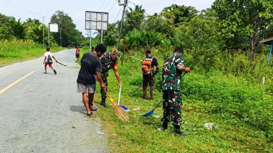 Lestarikan Budaya Gotong Royong Babinsa Unurum Guay Kerja Bakti Bersama Pemuda Kampung Beneik