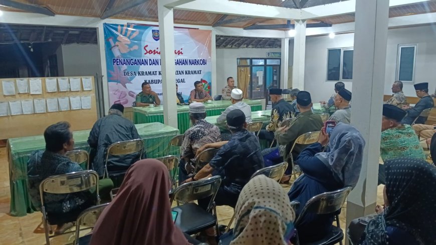 Babinsa Koramil Kramat Hadiri Sosialisasi Penanganan Dan Pencegahan Narkoba Desa Kramat