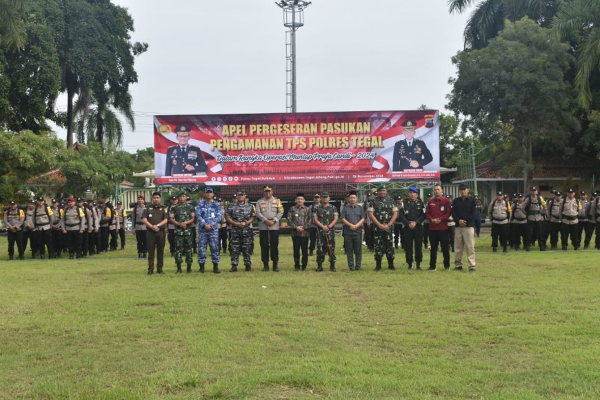 Dandim Tegal Pimpin Apel Pergeseran Pasukan Pengamanan TPS Pilkada Serentak Tahun 2024 Tingkat Kabupaten Tegal