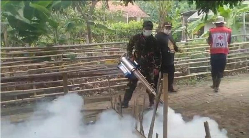 Basmi Sarang Nyamuk, Babinsa Koramil Warureja Bantu Kegiatan Fogging