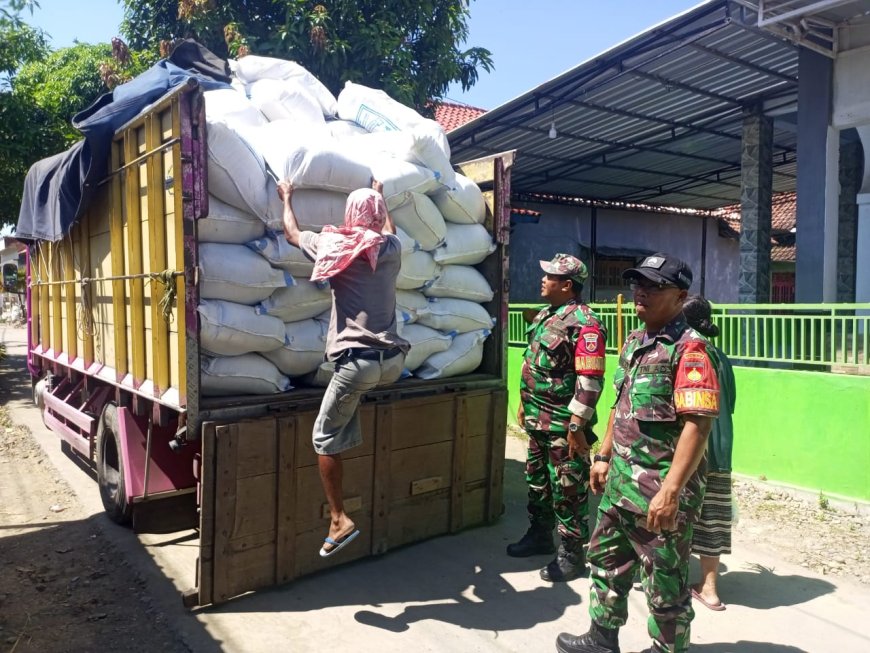 Anggota Koramil Kedungbanteng Dampingi Pendistribusian Bantuan Benih Padi Dari Kementrian Pertanian