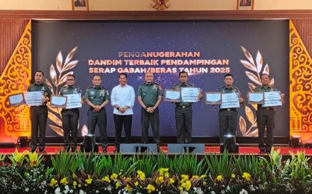 Dandim 0712/Tegal Terima Penghargaan Dandim Terbaik dalam Pendampingan Serap Gabah/Beras Tahun 2025