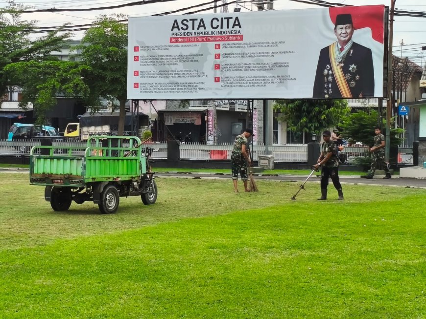 Anggota Kodim 0712/Tegal Laksanakan Pembersihan Pangkalan Di Makodim
