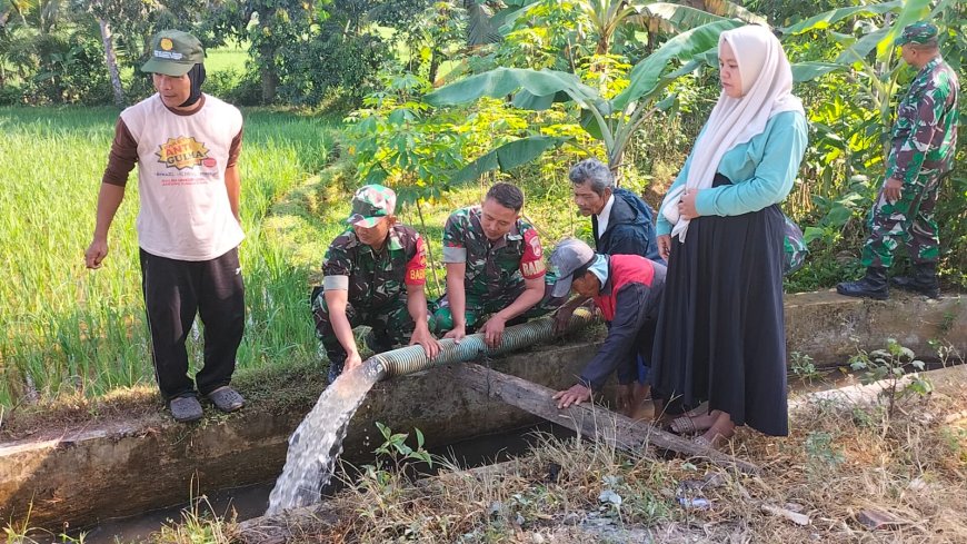 Jaga Ketahanan Pangan di Musim Kemarau Danramil Punggelan Tinjau Pompa Air di Sidarata