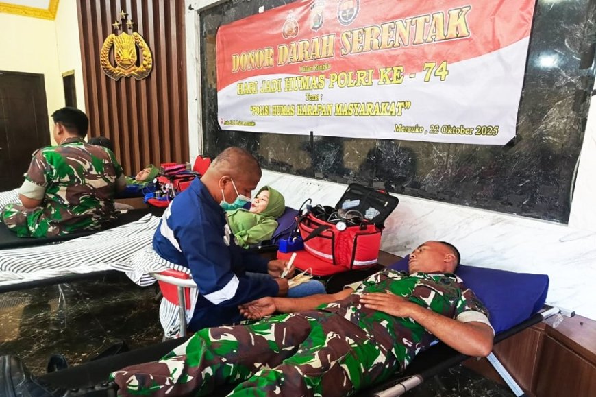 Prajurit dan Persit Kodim 1707/Merauke Donorkan Darah di Hari Jadi Humas Polri Ke-74