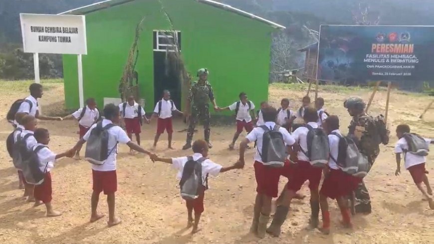 Satgas Pamtas RI-PNG Statis Yonif 753/AVT Hadirkan Rumah Belajar Gembira, Wujudkan Pendidikan yang Lebih Baik untuk Anak Papua