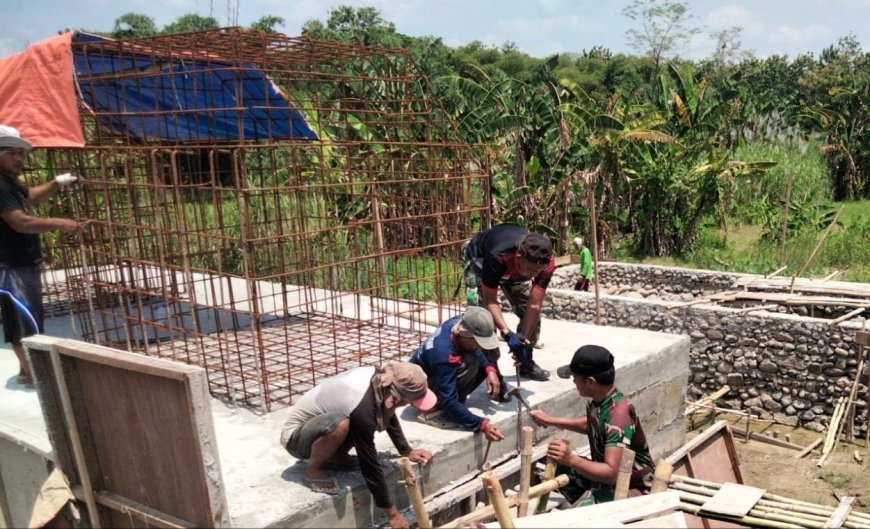 Pembangunan Jembatan Gantung Garuda di Kali Wuri Desa Gembongdadi Masuki Tahap Pemasangan Rangka Besi