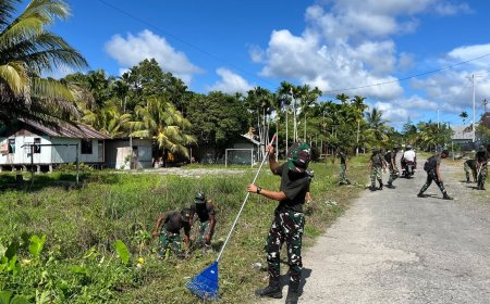 Prajurit Yonif TP 860/NSK Turun Tangan Percantik Kampung Rorisi, Perkuat Kemanunggalan TNI dan Rakyat di Waropen