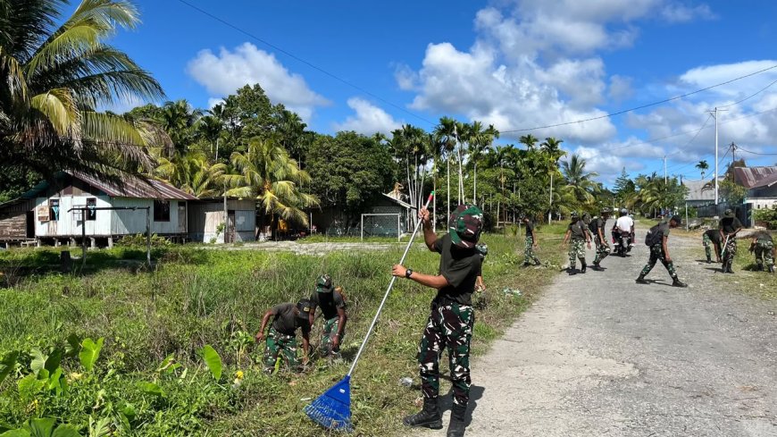 Prajurit Yonif TP 860/NSK Turun Tangan Percantik Kampung Rorisi, Perkuat Kemanunggalan TNI dan Rakyat di Waropen