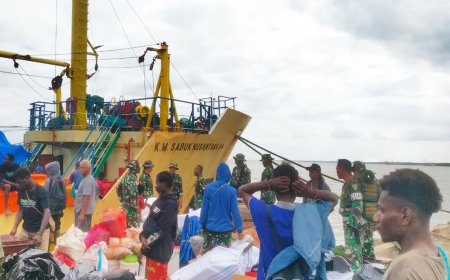 123 Personel Satgas TMMD ke-129 Tiba di Pelabuhan Kampung Wogekel