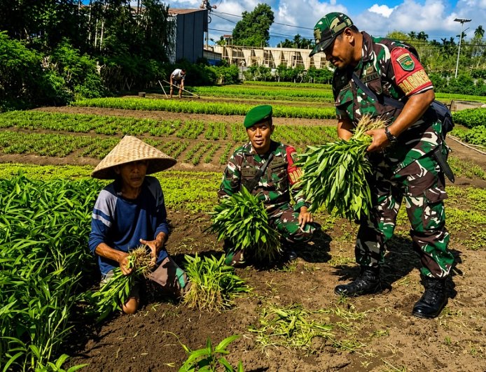 Babinsa Sentani Turun ke Lahan Perkuat Ketahanan Pangan Lewat Pendampingan Petani Sayur