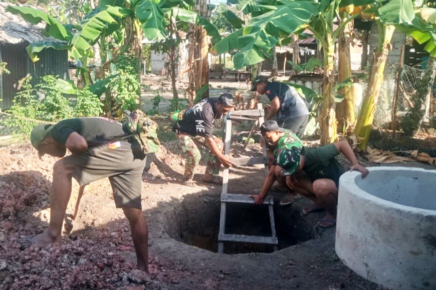 Buis Beton Sumur Galian, Mulai Dipasang Oleh Personel Satgas TMMD ke-129 di Wanam
