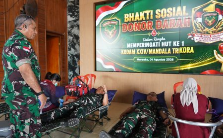 Donor Darah HUT Ke-1 Kodam XXIV/MT, Kasdam dan Ketua Persit Ajak Tebar Kepedulian untuk Sesama