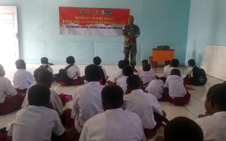 Satgas TMMD ke-129, Sosialisasikan Program MBG di SD YPPK St. Pontianus Ngond We Wanam