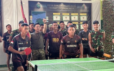 Semarak HUT Batalyon, Prajurit Yonif TP 860/NSK Adu Ketangkasan di Meja Tenis