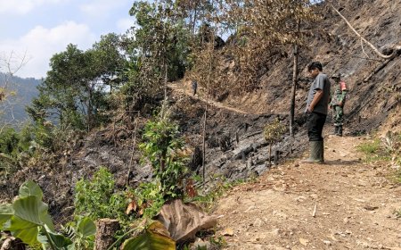 Babinsa dan Warga Pastikan Api Karhutla di Kalilunjar Benar-Benar Padam