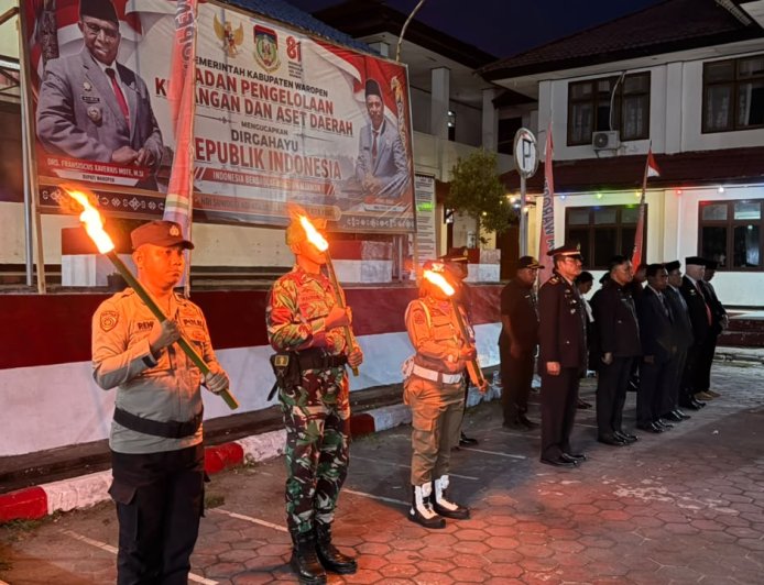 Malam Taptu dan Pawai Obor di Waropen, Nyala Perjuangan Sambut HUT ke-81 RI