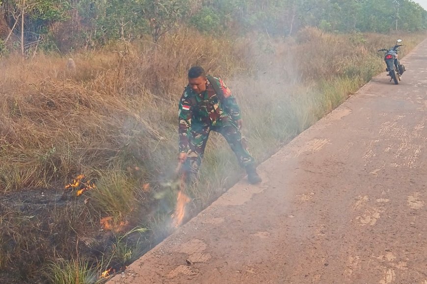 Peran Babinsa Merauke dan Masyarakat, Sigap Padamkan Api Cegah Kebakaran Lahan Meluas
