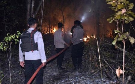 Personel Kodim dan Polres, Bahu Membahu Padamkan Kebakaran Hutan di Yanggandur Merauke