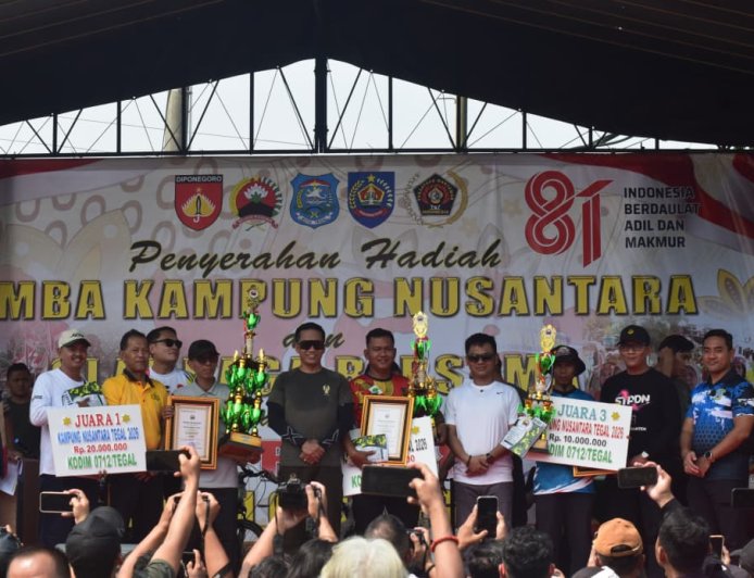 Semarak HUT Kemerdekaan RI ke-81, Kodim 0712/Tegal Gelar Senam Bersama dan Beri Penghargaan Lomba Kampung Nusantara