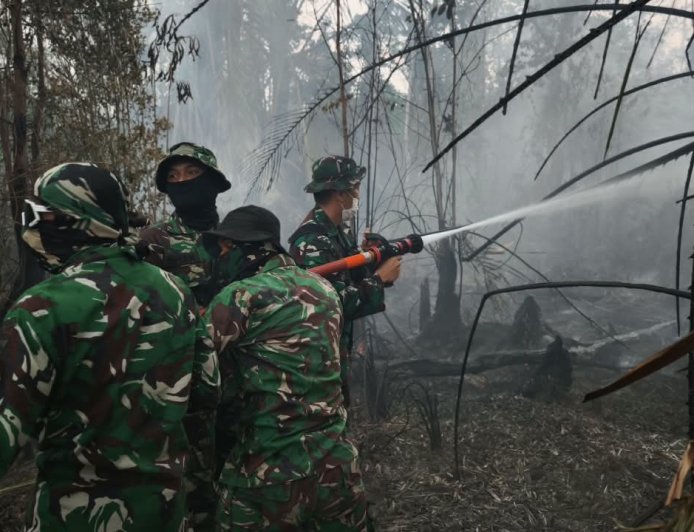 Danyonif TP 804/DBAY Terjun Langsung ke TKP, Pimpin Pasukan Padamkan Karhutla di Wilayah Nabire