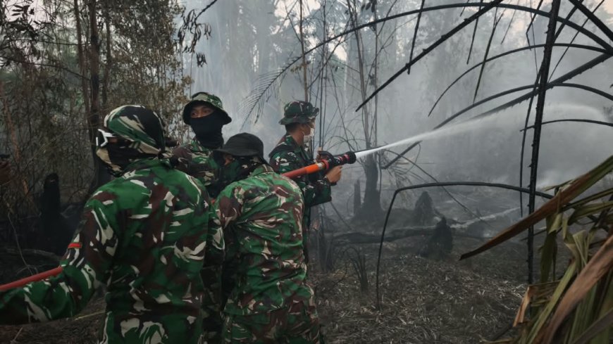 Danyonif TP 804/DBAY Terjun Langsung ke TKP, Pimpin Pasukan Padamkan Karhutla di Wilayah Nabire