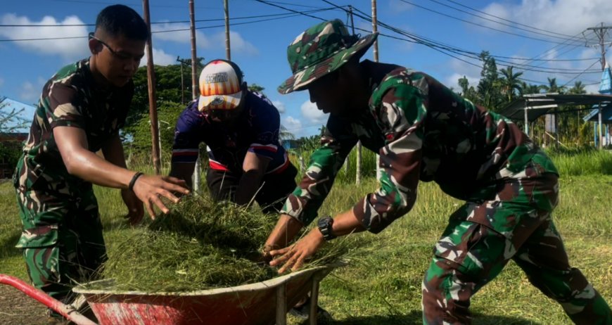 Yonif TP 809/NTM Gelar Karya Bakti Bersama Masyarakat di Sarana Olahraga Kampung Kasukwe