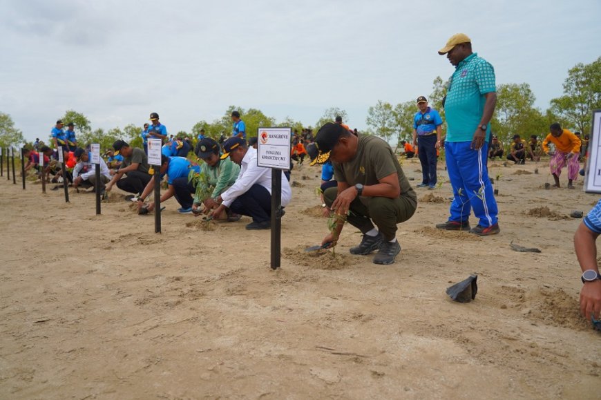 Tanam 1.000 Mangrove di Pantai Payum, Pangdam XXIV/MT: Rawat Alam, Jaga Masa Depan Papua Selatan