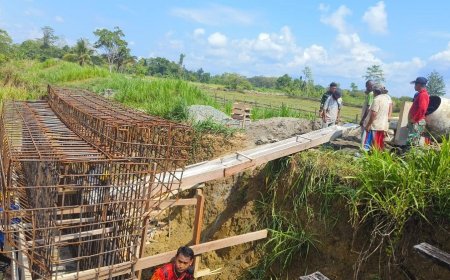 Bersama Warga, Babinsa Skanto Percepat Pembangunan Jembatan di Arsopura