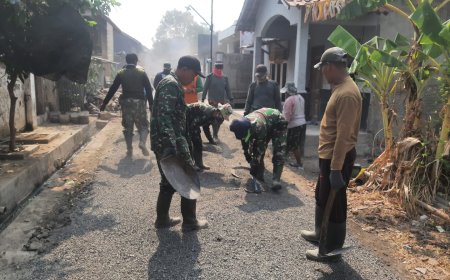 Dua Hari Setelah Dibuka, TMMD Sengkuyung Tahap IV Tahun 2026 Kodim 0712/Tegal Lanjutkan Penataan Jalan di Desa Kemantran