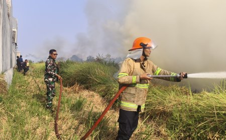 Babinsa Koramil 21/Tegal Selatan Bersama Tim Gabungan Padamkan Kebakaran Lahan Seluas 3 Hektare di Kelurahan Kalinyamat Wetan