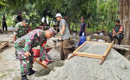 Gotong Royong TNI dan Warga dalam Rehabilitasi Rumah di Kampung Sabron Sari