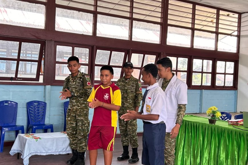 Yonif TP 860/NSK Ajak Siswa SMP Negeri Waren Biasakan Hidup Bersih dan Sehat