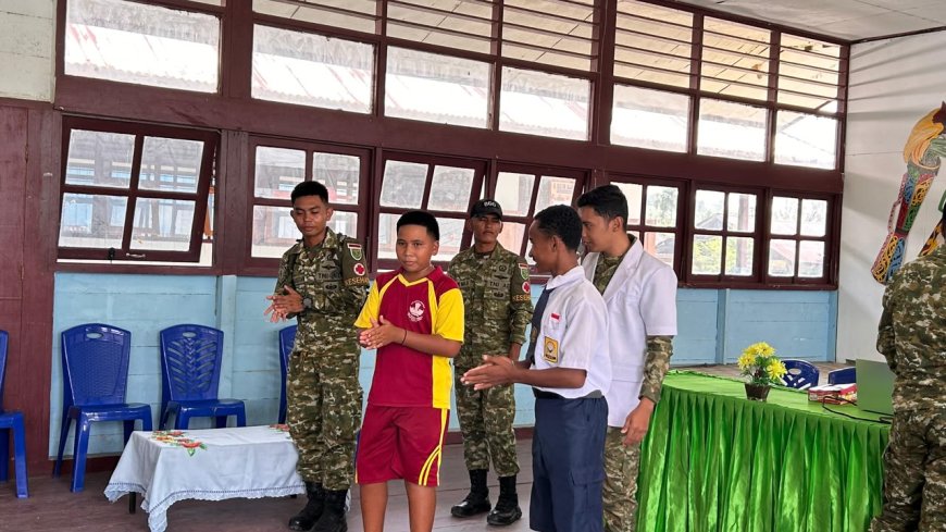 Yonif TP 860/NSK Ajak Siswa SMP Negeri Waren Biasakan Hidup Bersih dan Sehat